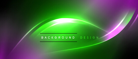 Aufkleber - Neon glowing circle rays, light round lines in the dark, planet style neon wave lines. Energetic electric concept design for wallpaper, banner, background