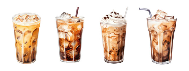 Poster - Iced coffee in watercolor style set