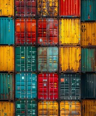 Wall Mural - Stacks of cargo freight containers at a port.