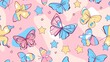 © CHOI POO - Hand-drawn seamless pattern featuring Transgender Pride symbols like flags, butterflies, and stars, perfect for a gentle and inclusive look