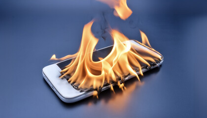 Canvas Print - Smartphones bursting into flames with black smoke.