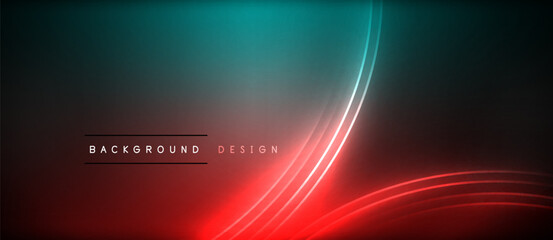 Poster - Neon glowing circle rays, light round lines in the dark, planet style neon wave lines. Energetic electric concept design for wallpaper, banner, background