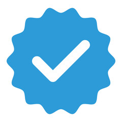 Poster - Blue tick social media verified account icon. approved profile sign. tick in rounded corner star. vector illustration on transparent background.