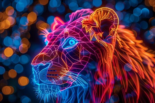 a lion with neon effects
