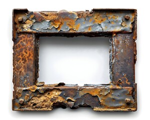 Wall Mural - Weathered and Distressed Metal Frame with Vintage Grungy Textures for Isolated