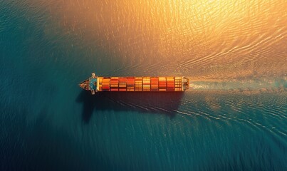 Aerial view of a container ship loading cargo at a port for business logistic operations and commercial trade.