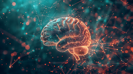 Wall Mural - human brain in flat style design. Artificial Intelligence. AI. Creative thinking. Brian technology. Vector illustration. The artificial intelligence brain is integrated onto a circuit board and binary