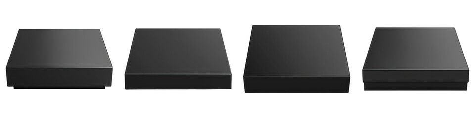 Set of Black Square Podium isolated on transparent png background collection set . Generative ai