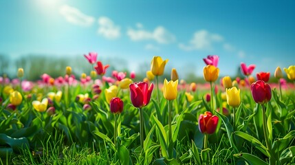 Poster - summer meadow tulips pic