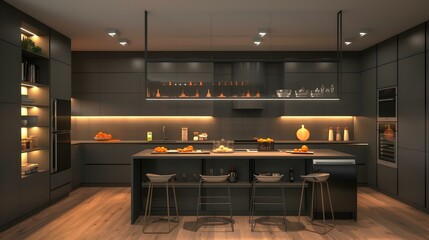 Wall Mural - kitchen dark cabinets  pic