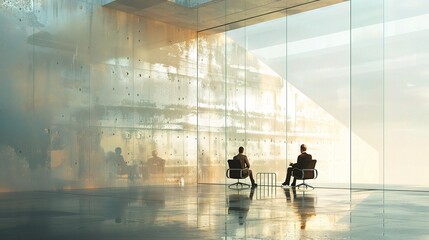 Poster - executives having a discussion in a glass-walled office,