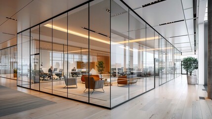 Poster - executives having a discussion in a glass-walled office,