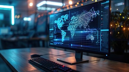 Poster - Finance technology displaying a blockchain transaction ledger on a monitor