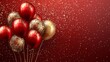 © Seksan - Birthday party with red and gold balloons, background festival celebration, carnival theme, vibrant red template