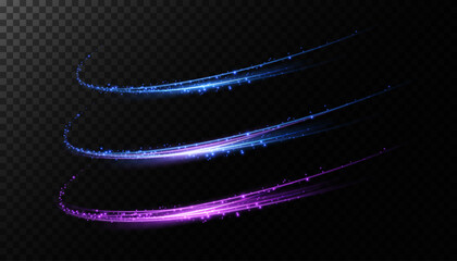 Leinwandbilder - Abstract light lines of movement and speed with purple color sparkles. Light everyday glowing effect. semicircular wave, light trail curve swirl, car headlights, incandescent optical fiber.	