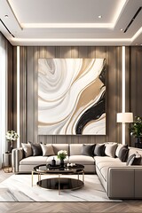 luxury living room in taupe beige color. brown and gray accents of the interior design room. mockup 