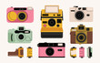 © tanyabosyk - Retro film photo camera isolated on white background. Old vintage analog disposable photo camera. Hand-drawn colored flat vector illustration