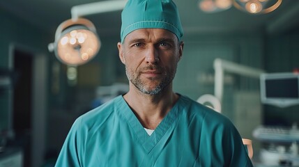 Poster - Medical professional portrait of a male doctor in scrubs with a stethoscope