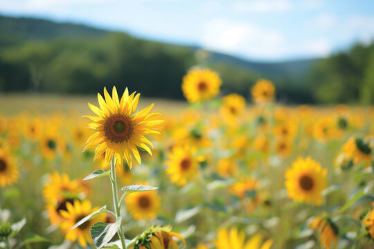 A field of wild sunflowers stretching towards the horizon.