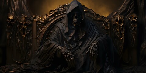 Wall Mural - The Grim Reaper: A Symbol of Death in Black, Embodying Mortality. Concept Dark Symbolism, Grim Reaper, Mortality, Death, Black Interpretation