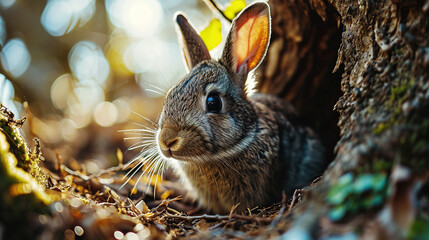 Adorable Small Squirrel in Tree Shelter Front View Focus On Foreground