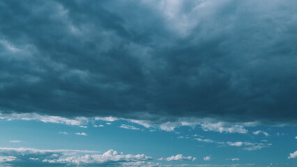 Change Of Weather. Thunderous Clouds. Dramatic Dark Gray Thunderclouds. Moving And Changing Cloudscape Weather.