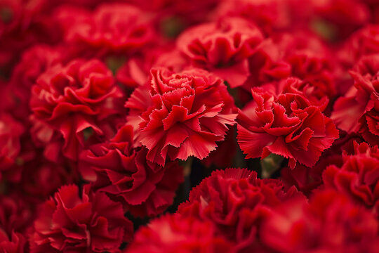 A cluster of red carnations, their ruffled petals exuding a sense of passion and love.