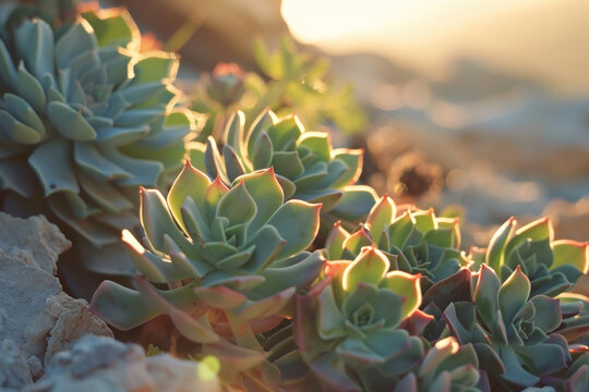 A cluster of succulents basking in the warm sunlight