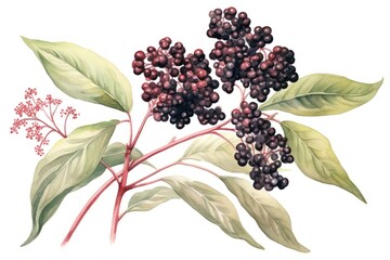 Wall Mural - Elderberry watercolor grapes plant fruit.