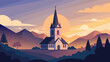 © Justlight - The peaceful stillness of a church steeple at dawn inviting worshipers to start their day with faith.. Vector illustration
