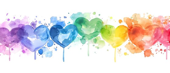 Wall Mural - Watercolor rainbow heart line isolated on white background, perfect for celebrating LGBT Pride Month with a focus on love, acceptance, and equality