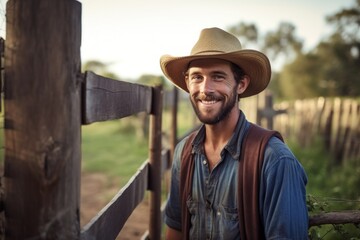 Canvas Print - A farmer outdoors smiling nature.