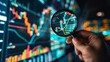 © Plaifah - A stock market analyst analyzing trends and patterns on a stock market graph using a magnifying glass