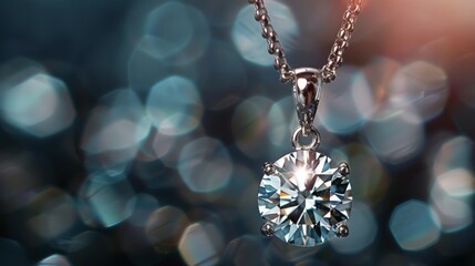Poster - A sparkling diamond pendant hanging from a delicate chain, catching the eye with its radiant glow