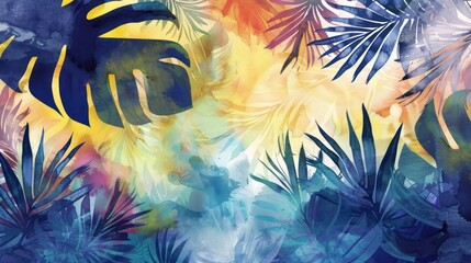 Wall Mural - Modern colorful tropical floral pattern. Cute botanical abstract contemporary pattern wallpaper