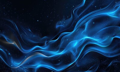 Wall Mural - Abstract background with glowing blue waves and dots on a dark background, flowing lines of light