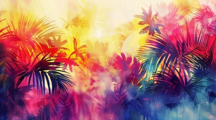 Wall Mural - Modern colorful tropical floral pattern. Cute botanical abstract contemporary pattern wallpaper