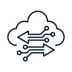 Poster - The concept of exchanging electronic data in cloud storage. Vector linear icon isolated on white background.