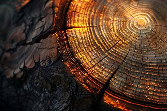 A cross-section of a tree trunk showcasing the depth and complexity of its rings.