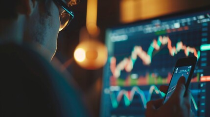 Leinwandbilder - An investor studying a stock market graph on a smartphone app, tracking the performance of their portfolio