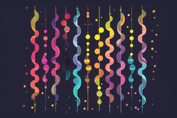 Wall Mural - Abstract colorful lines and circles on a dark background, vibrant digital artwork with curved patterns and geometric shapes.