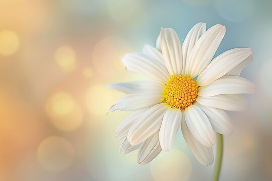 A delicate white daisy with yellow center against a blurred background.