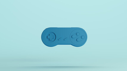 Blue retro game pad controller fun analogue console video game pale background 3d illustration render digital rendering