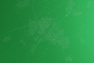 Poster - Map of the streets of Karaganda (Kazakhstan) made with white lines on green paper. Rough background. 3d render, illustration
