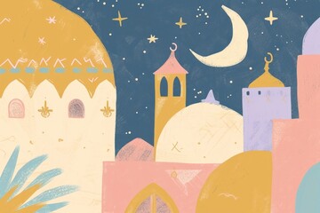 Wall Mural - Cute ramadan illustration painting art modern art.