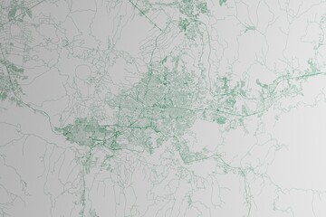 Canvas Print - Map of the streets of San Salvador (El Salvador) made with green lines on white paper. 3d render, illustration