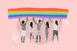 © deagreez - Composite photo collage of people crowd hold rainbow flag striped lgbt pride demonstration community rights isolated on painted background