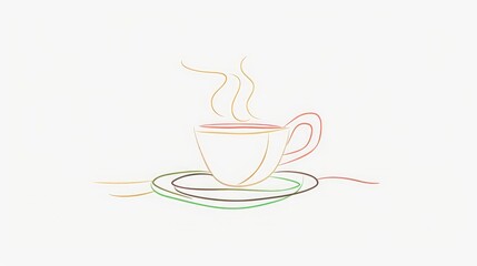 Wall Mural - Coffee cup continuous line sketch tea icon cafe sketch drink single art outline mug logo food. Doodle cup line abstract background breakfast steam morning coffee design symbol.