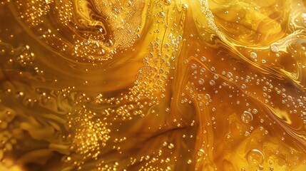 Golden fluid oil, vertical movement, clear bubbles, intricate details, sharp focus