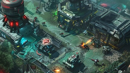 Wall Mural - Command a team of modern mercenaries defending a vital research facility against waves of high-tech adversaries in a present-era tower defense game. Upgrade your mercenaries' weapons and abilities,